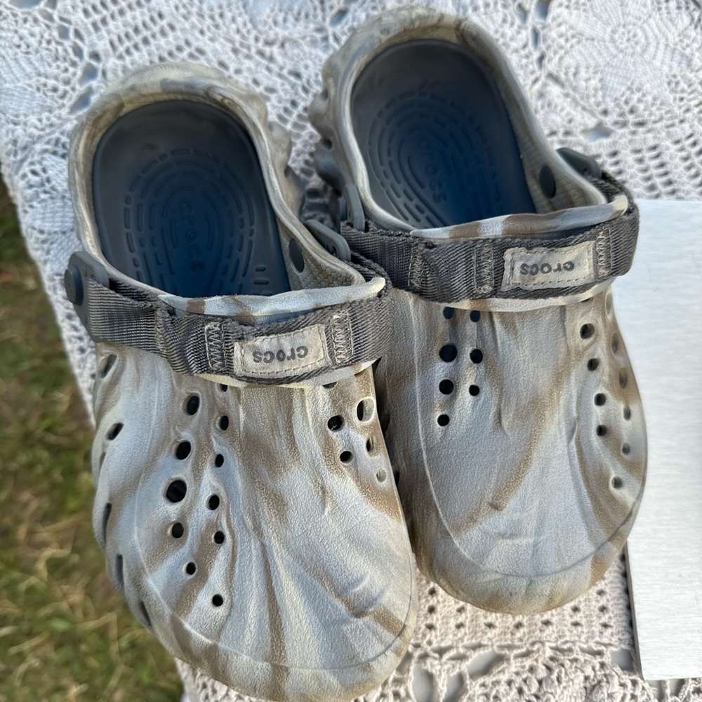 CROCS limited edition Gray Metallic Mules with Adjustable Strap